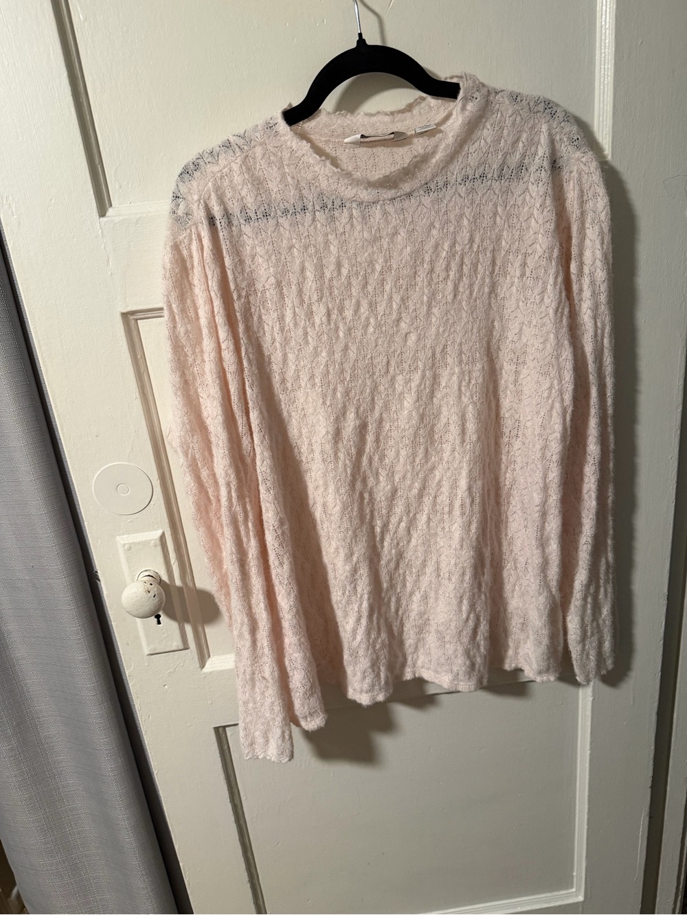 Lands' End Light Pink Lace-Feather Scalloped Mock Neck Knit Top Sz 1X Feminine